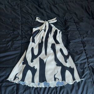 Black and Beige Pleated Mini Dress